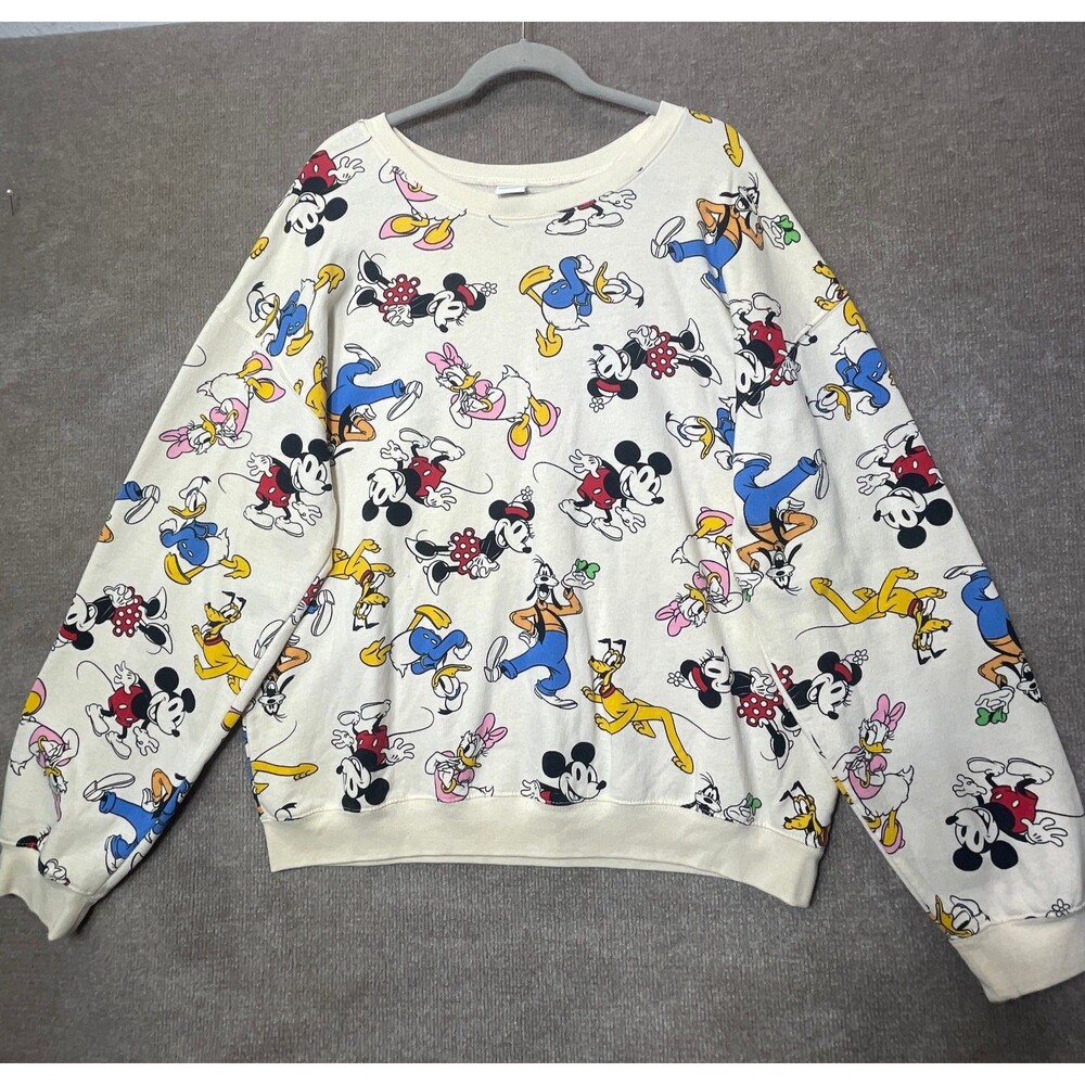 Disney Mickey Friends Sweatshirt Womens XL 19 Crewneck Fleece Cartoon Print